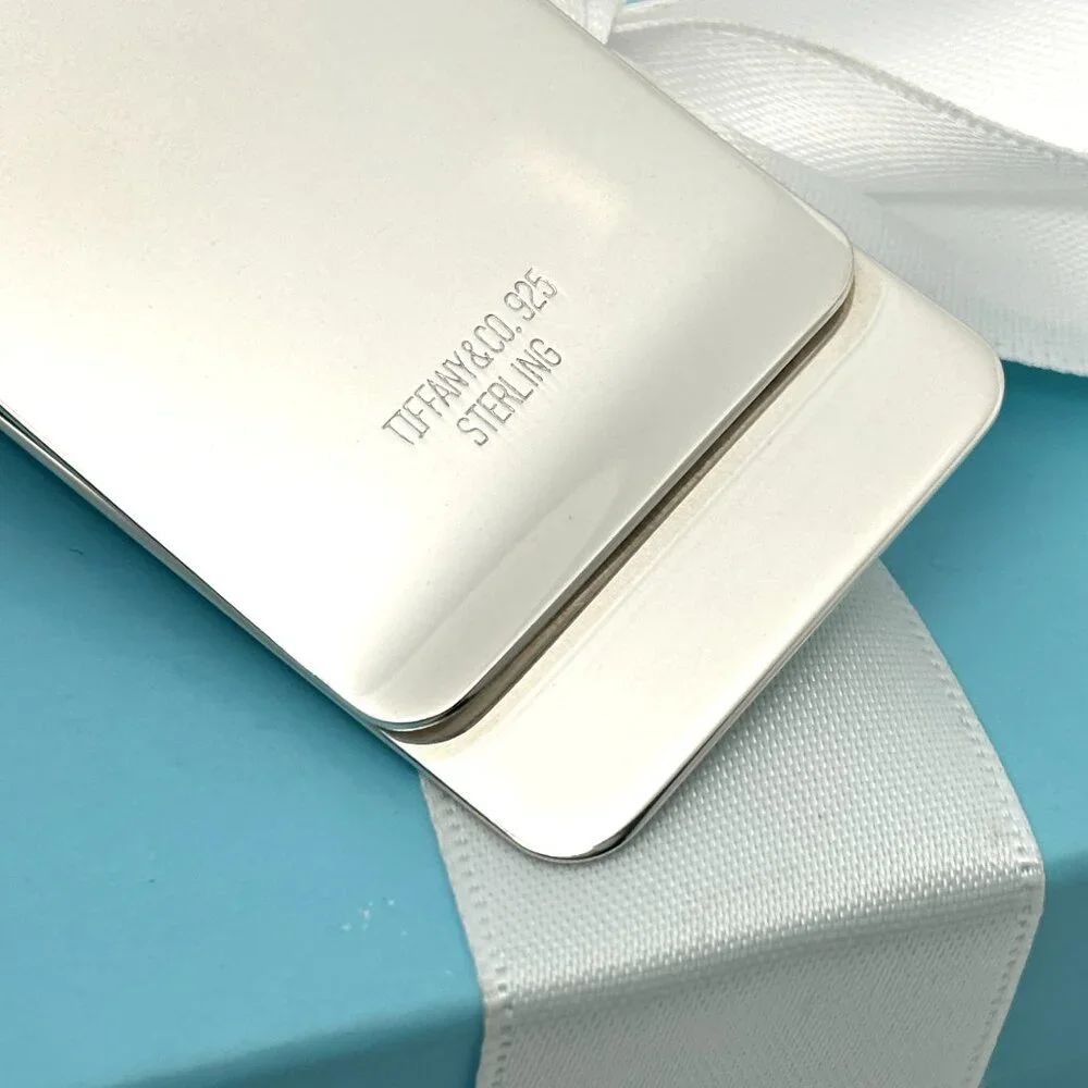 Tiffany & Co Machine Turned Pin Stripe Engravable ID Money Clip in Silver